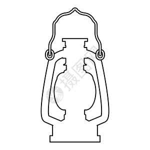 煤油灯野营灯复古煤气灯老式图标轮廓黑色矢量插图平面样式图像插画