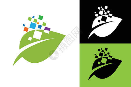 绿色技术标志设计概念叶技术标志设计生物电气营销数据服务电脑生长标识高科技互联网背景图片
