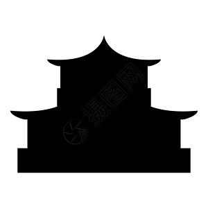 中国房子剪影传统亚洲宝塔日本大教堂门面图标黑色矢量插图平面样式 imag背景图片