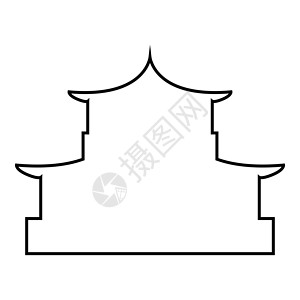 成都图标中国房子剪影传统亚洲宝塔日本大教堂门面图标轮廓黑色矢量插图平面样式图像插画