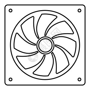 计算机处理器冷却器 CPU 冷却系统风扇图标轮廓黑色矢量插图平面样式图像设计图片