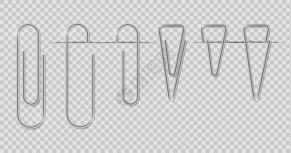 透明衣架剪辑集 逼真的回形针附加 带阴影的办公室金属活页夹插图床单工作补给品依恋剪纸笔记本邮政笔记夹子设计图片