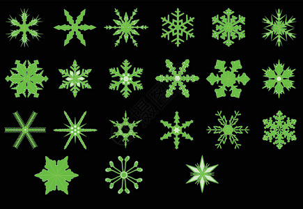 绿色尼恩雪花插图绘画白色薄片降雪辉光背景图片
