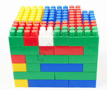塑料建筑立方体闲暇红色积木数字游戏童年想像力绿色黄色背景图片