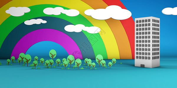 卡通景观彩虹树木乐趣背景图片