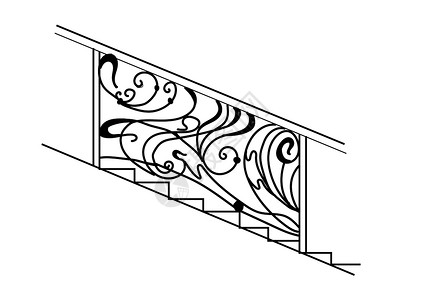 铁楼梯伪造的栅栏 铁栅栏 锻造是艺术 卷发 优雅的楼梯栏杆 金属和铁 草图插画