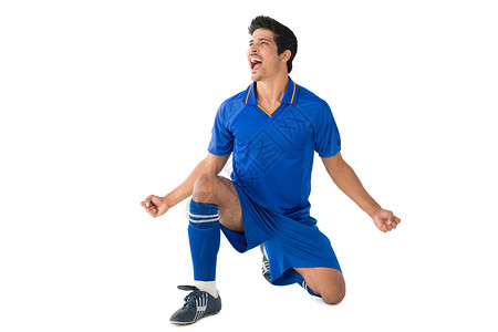 体育足球运动员欢呼呐喊获奖喜悦运动服胜利竞技播放器蓝色扇子快乐背景图片