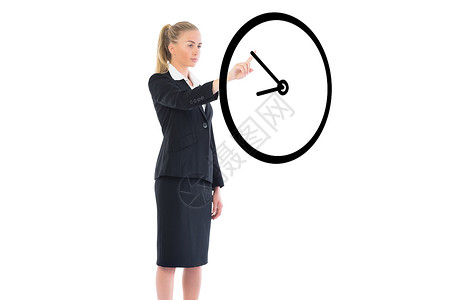 商业女商务人士的复合形象 指职业黑色金发人士计算机手势时间数字套装女性背景图片