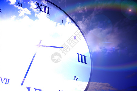 数字生成的罗马数字时钟计算机蓝色绘图插图天空多云背景图片