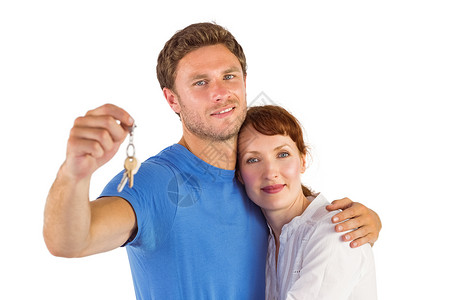几对持家钥匙的夫妇女性夫妻房主女士男人红发男性短发幸福背景