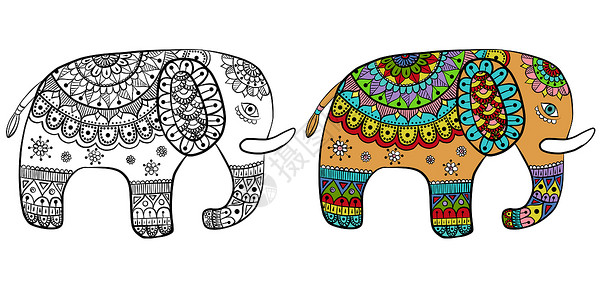 民族大象卡通可爱的民族手 画着小象背景