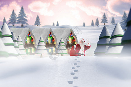 圣诞老人在雪中行走的复合图像背景主题背景图片
