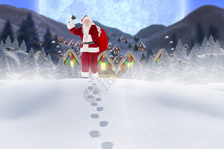 圣诞老人在雪中行走的复合图像背景主题背景图片