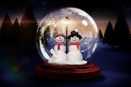 雪球中的雪人和女人背景图片