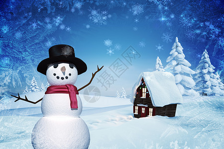 带雪人的圣诞别墅背景图片