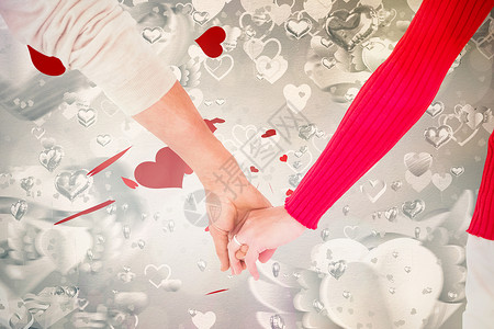 情侣握手后视图的复合图像情人妻子灰色计算机夫妻红色情怀亲密感情感丈夫背景图片