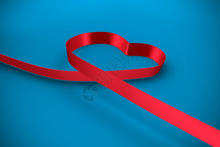 红丝带的心脏形状情人绘图蓝色插图计算机红色背景图片