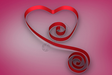 红丝带的心脏形状绘图红色插图计算机情人背景图片