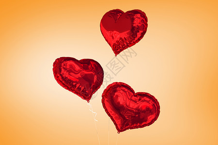 爱心气球的复合图像计算机橙子插图绘图情人红色背景图片