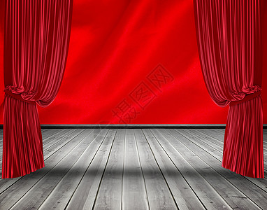红幕拉起窗帘地面背景图片