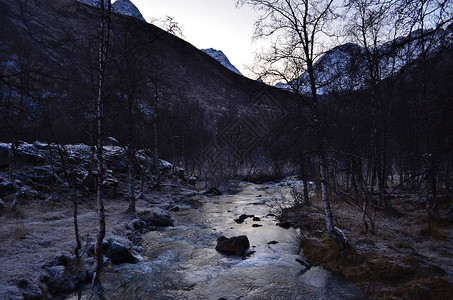 山河从挪威北部的冰川向北行进背景