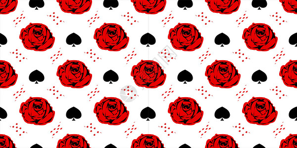 扑克牌模板红玫瑰 打牌 仙境 无缝模式 儿童童话 爱丽丝插画