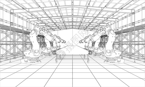 具有工业机器人操纵器的工厂工程手臂草图商业技术机械电脑科学智力机器设计图片