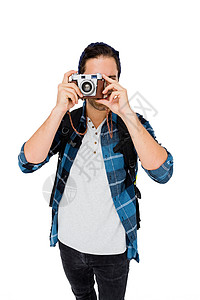 使用照相机拍摄人快照消遣回忆休闲摄影服装技术男性拍照相机背景图片
