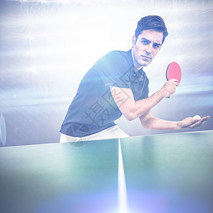 反手充满自信的男性运动员打桌球网球综合形象播放器体育场能力计算机沥青竞赛专注耐力绘图男人背景