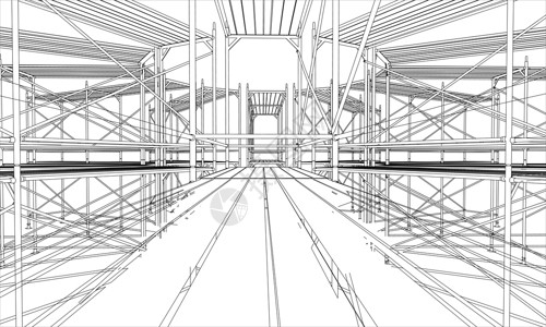 仓库图大架子的绘图或草图空间工业后勤货运贮存蓝图3d物流圆圈绘画设计图片