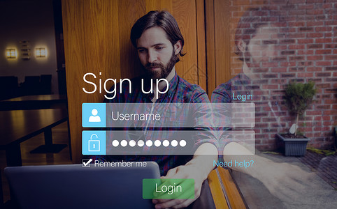 科技感登录页面连接页面的复合图像合成教育帐户笔记本男人学习密码胡须食堂网站学生背景