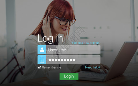 网站登录页面连接页面的复合图像合成潮人网站商务笔记本密码帐户女性技术红发电脑背景
