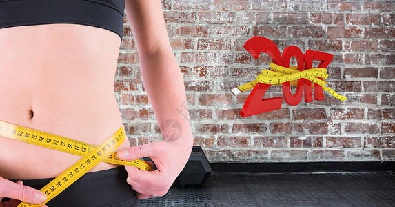腰部与3D 2017年相比 妇女中段体重比3D 2017年重量娱乐力量饮食新年健身闲暇工作室插图计算机背景图片