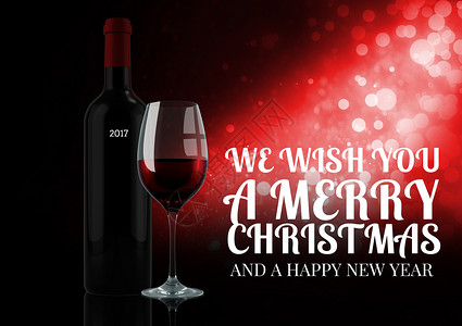红色背景的圣诞文字和红底酒酒杯酒精玻璃计算机图形背景图片