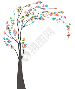 有树叶的树木树干绘画插图黑色季节景观树形白色生命橡木插画