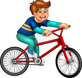 有趣的男孩骑红色自行车卡通背景图片
