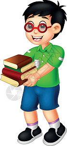 男孩携带书籍卡通背景图片