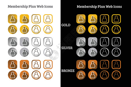 会员专属福利会员计划 web 图标设计在金银和铜牌层次医疗家庭品牌社区公司商业青铜福利年度插画
