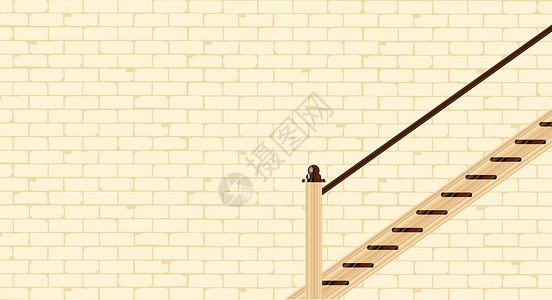 对抗一堵砖墙的楼梯风化卡片邮政插图砖块海报扶手绘画踏板黄色背景图片