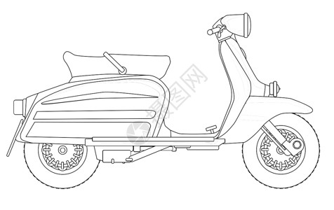 Scooter 大纲绘图摩托车艺术蓝色卡通片红色模组绘画运输自行车白色背景图片