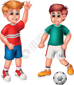 两个足球素材两个男孩踢足球卡通插画
