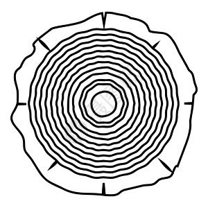 黑色木质靠椅砍树木环树干木材木质纹理图标轮廓黑色矢量插图平面样式图像插画