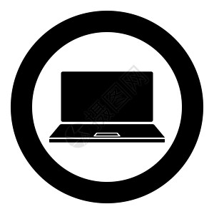圆形黑色矢量插图平面样式图像中的笔记本电脑图标背景图片