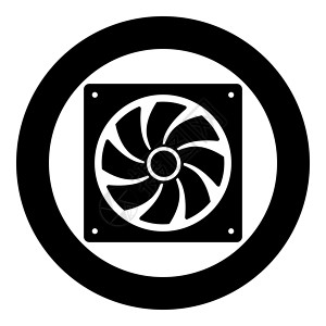 计算机处理器冷却器 CPU 冷却系统风扇图标圆形黑色矢量插图平面样式 imag设计图片