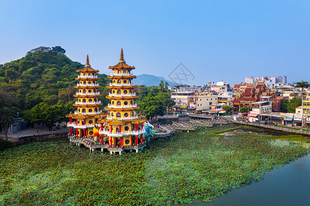 龙虎台湾高雄的龙和虎塔宝塔文化旅游历史性荷花池神社旅行池塘场景建筑学背景