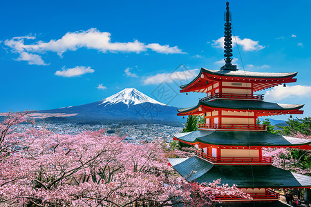 浅间神社富士山日本人美丽的高清图片