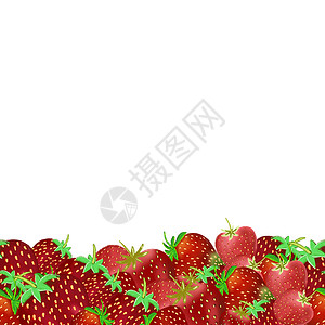 在白色背景上隔离的无缝边框 绿草莓篮子背景图片