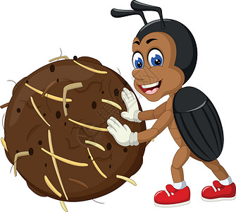 黑色棕色粪甲虫卡通背景图片