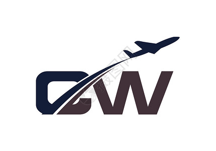 飞机c919首字母 C 和 W 与航空标志和旅行标志模板标识字体假期速度旅游喷射身份空气船运货物设计图片