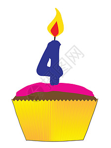 蜡烛杯带有4号蜡烛的杯饼棕色插图蛋糕粉色艺术糖果庆典艺术品小吃甜点插画